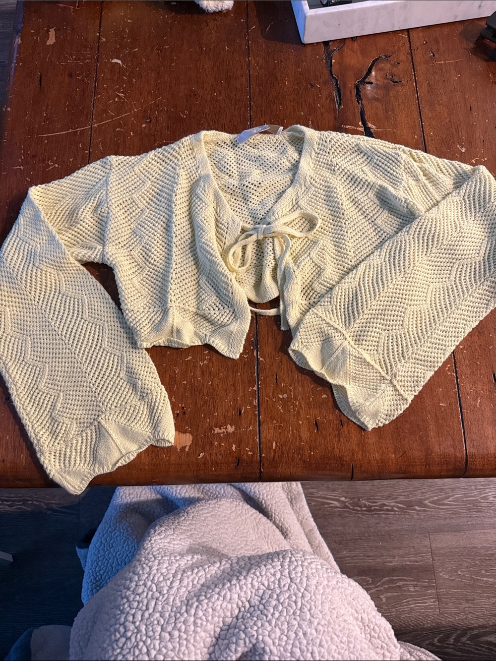 Light Yellow Tie-Front Knit Women's Crop Sweater